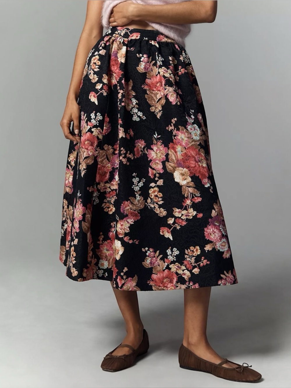 MAEVE Jacie Floral Jacquard Midi Skirt